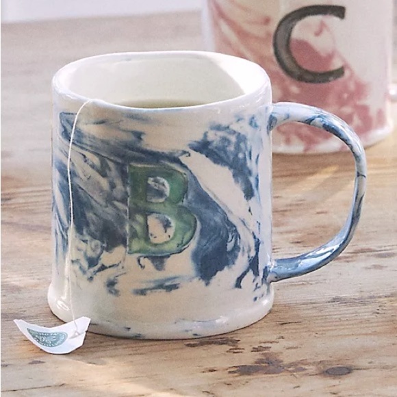 Anthropologie Blue Marbled Monogram B Mug 14oz - Picture 2 of 8